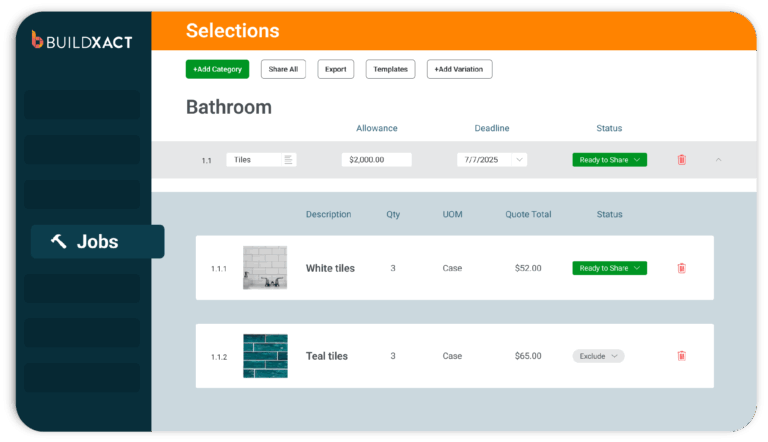 A concept showing how builders work with customers online to make material selections